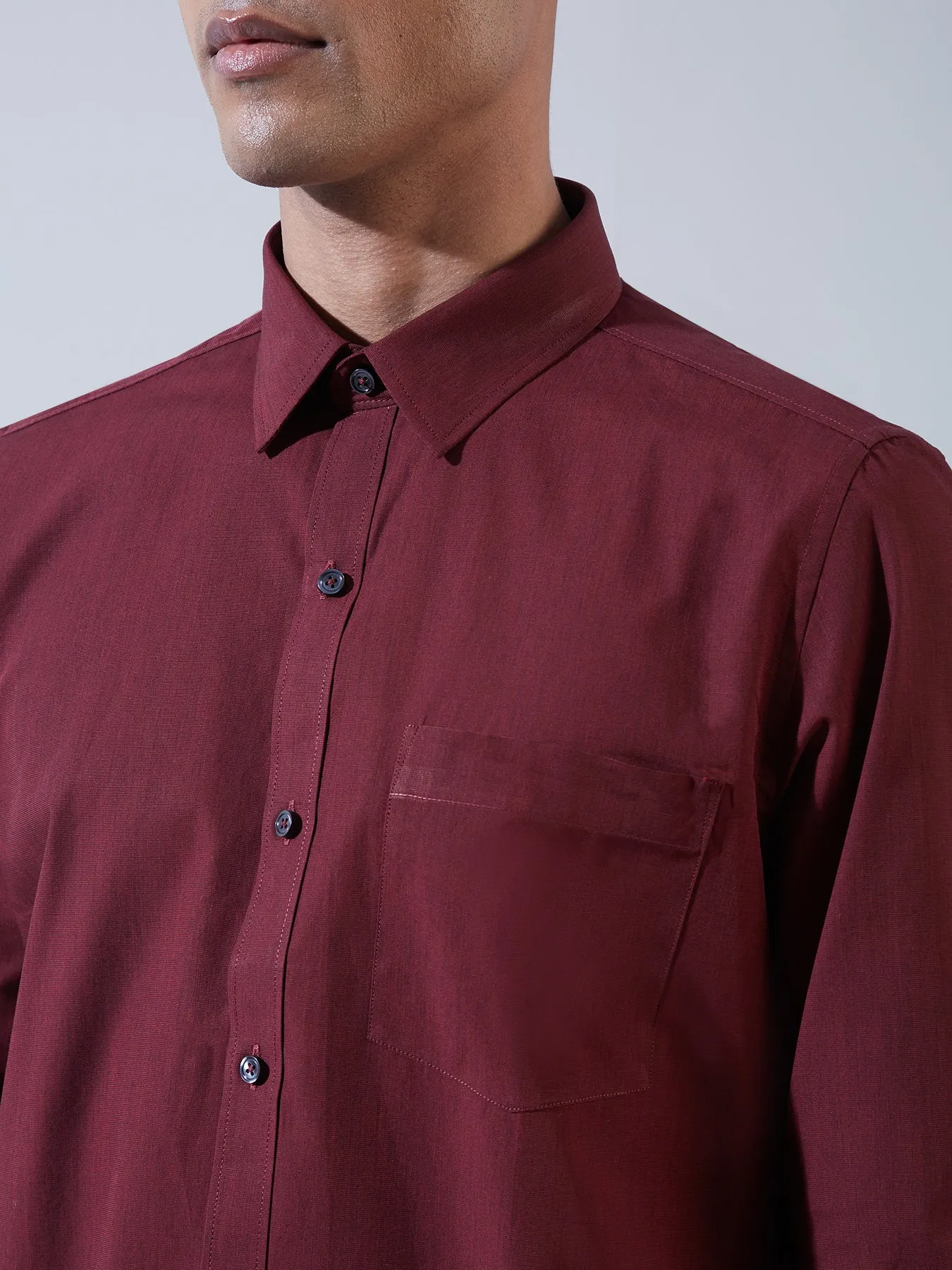 100% Cotton Maroon SLIM FIT Full Sleeve Formal Mens Plain Shirt