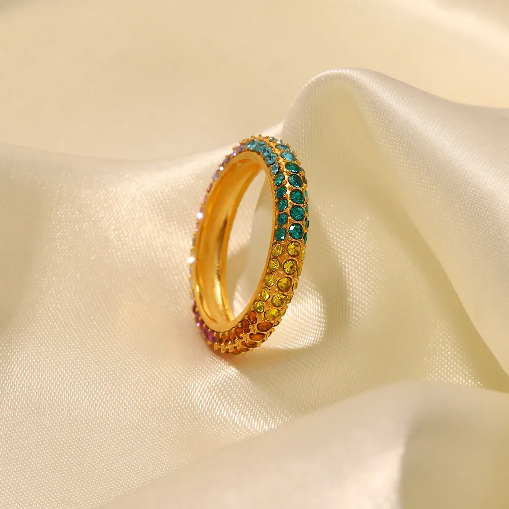 18K Gold Exquisite Fashion Inlaid Color Diamond Versatile Ring