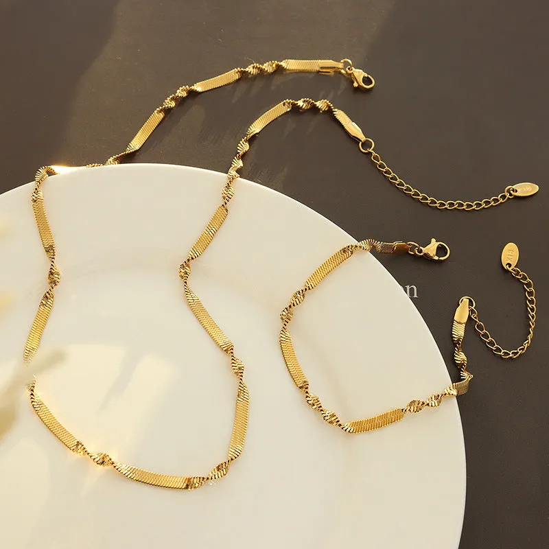 18K Gold Fashion Hip Hop Style Versatile Necklace Bracelet Set