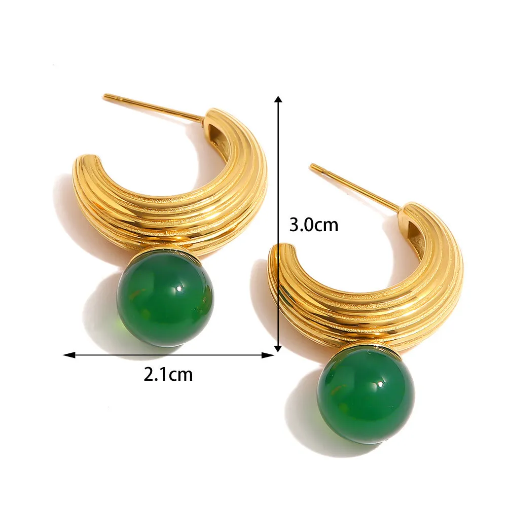 18K Gold Fashion Retro C Shape Inlaid Pearl Versatile Earrings