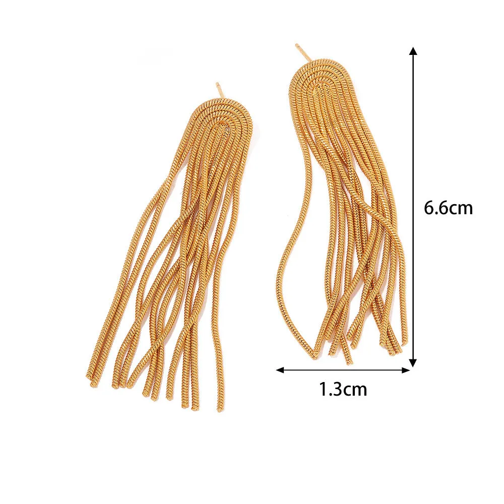 18k Gold Fashion Simple Tassel Design Versatile Earrings