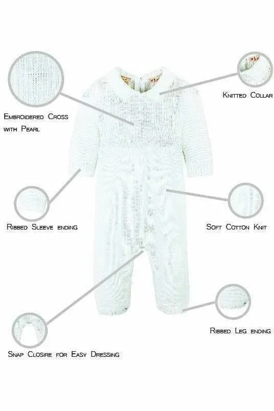 2 Piece Boys Knit Christening Romper w/Hat