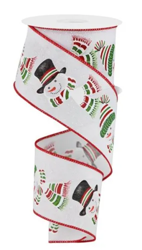 2.5" Snowman Head Ribbon: White/Red/Grn - 10yds