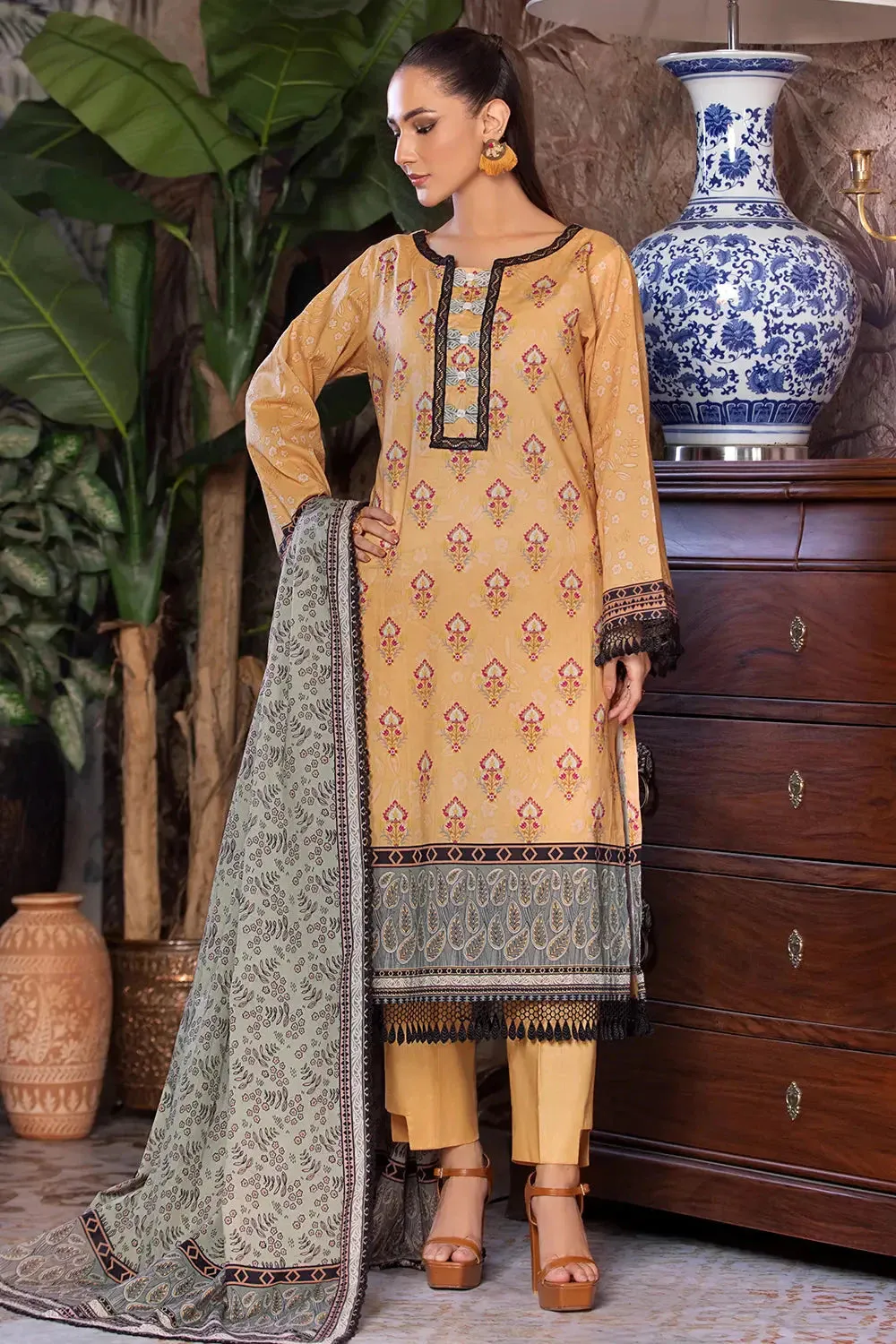 3PC Printed Unstitched Cambric Suit KCC-2853