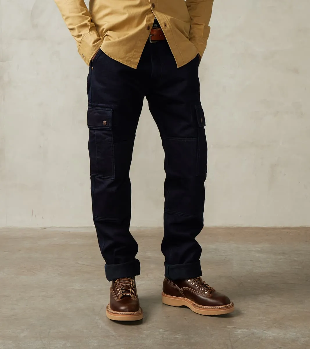 502DR-IB Serviceman - Classic Tapered Cargo - 14oz Indigo x Black