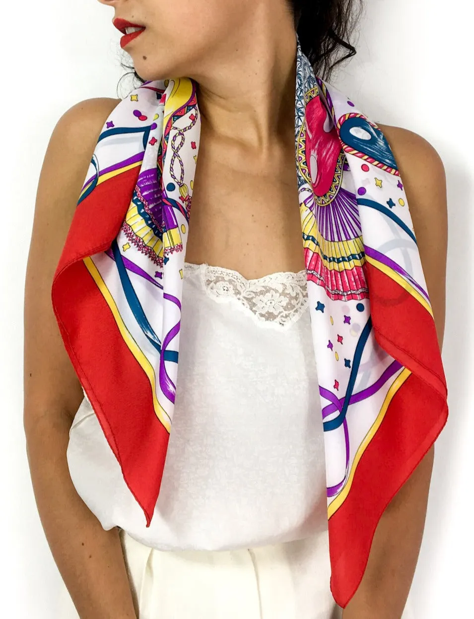 80s vintage carnival print scarf 💌 FREE SHIPPING!