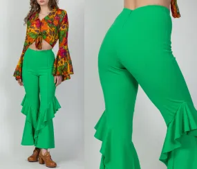 90s Y2K Does 70s Frog Green Hippie Bell Bottoms - Small