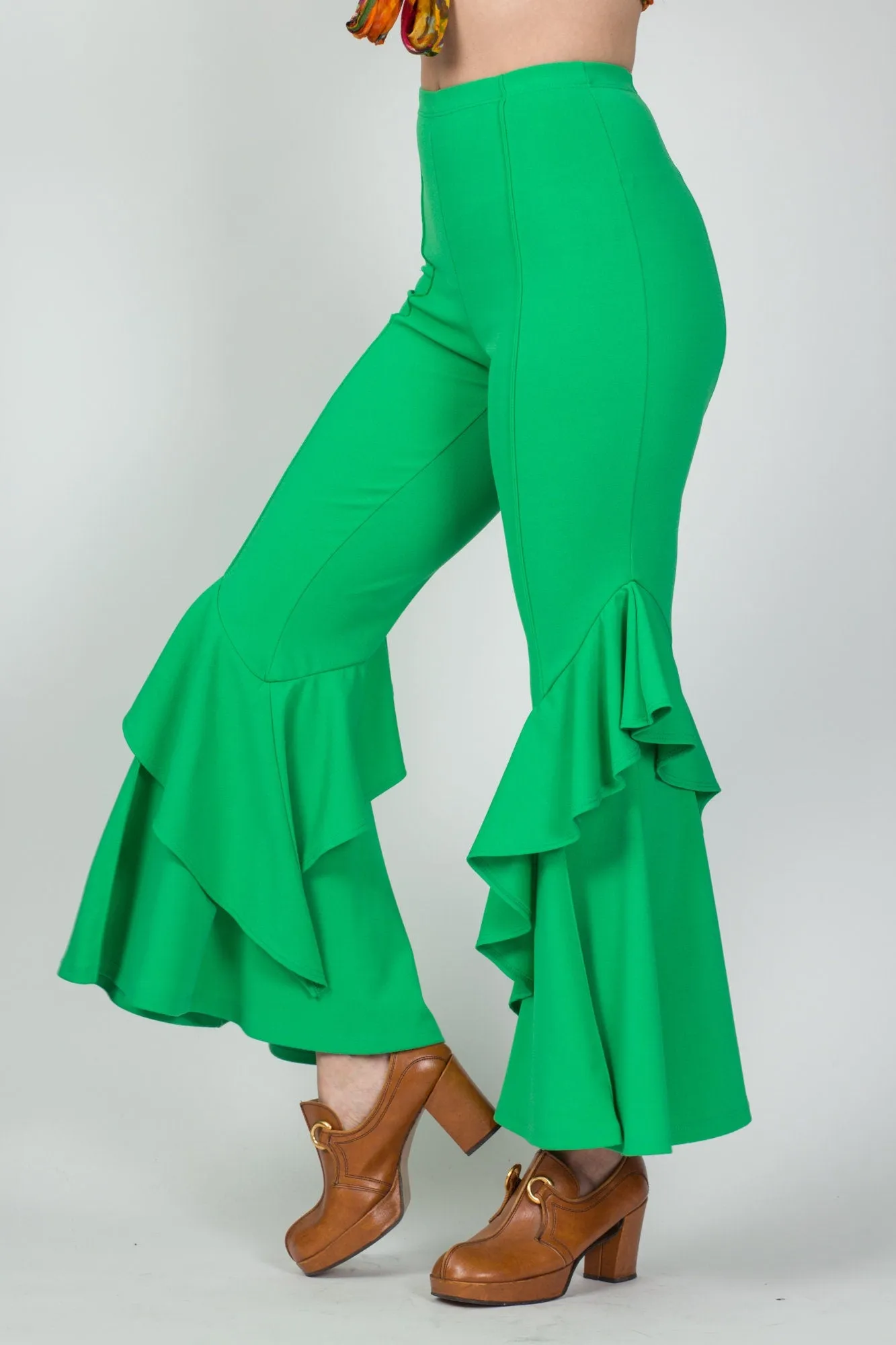 90s Y2K Does 70s Frog Green Hippie Bell Bottoms - Small