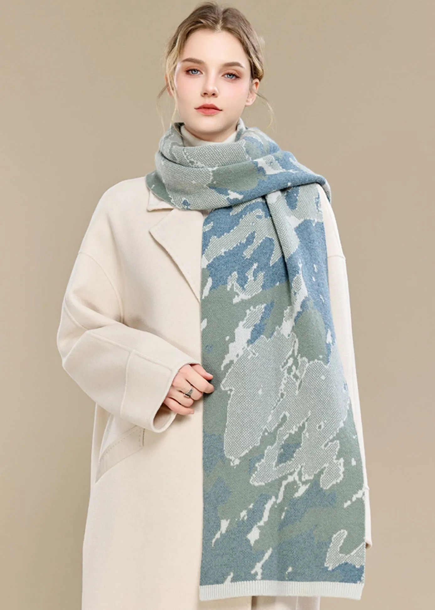 Abstract Print Wool Long Scarf