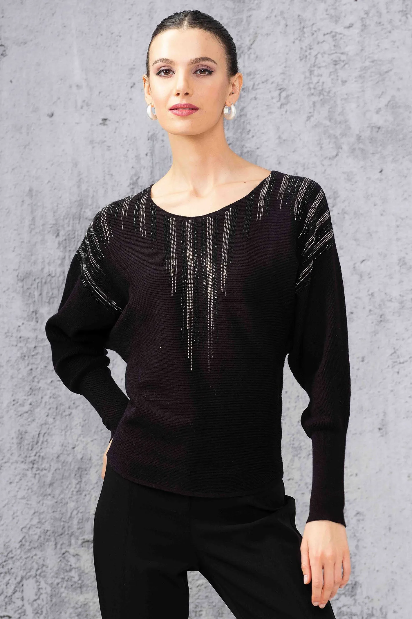 Alison Sheri 44401 Black Cascade Jewel Knit Jumper