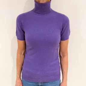 Amethyst Purple Cashmere Short Sleeved Polo Neck Jumper Small