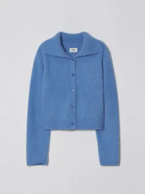 Angora Collar Cardigan In Blue