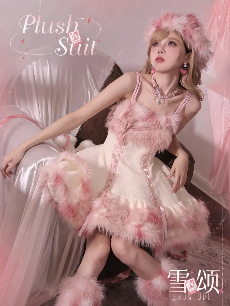 Autumn And Winter Lolita Versatile Coat Plush Imitation Fur Short JSK