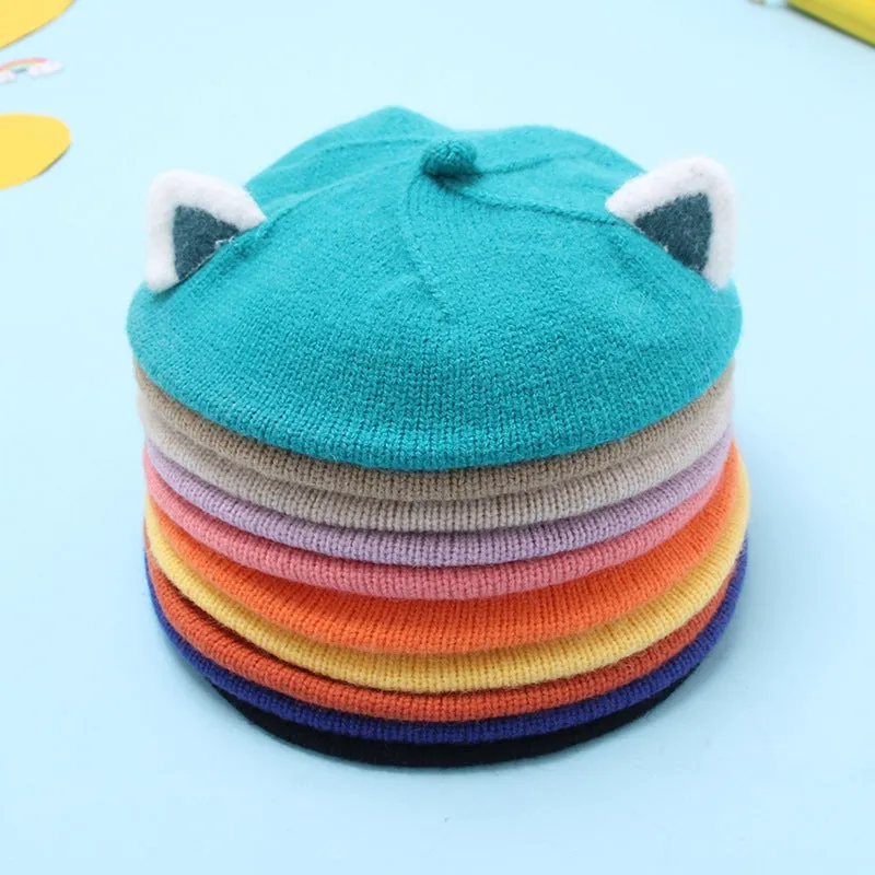 Baby Hat Berets for Girls Autumn Winter Knitted Cap Kids Lovely Beanies Fox Ears Painter Hats Infant Girl Bonnet Beret Xmas Gift