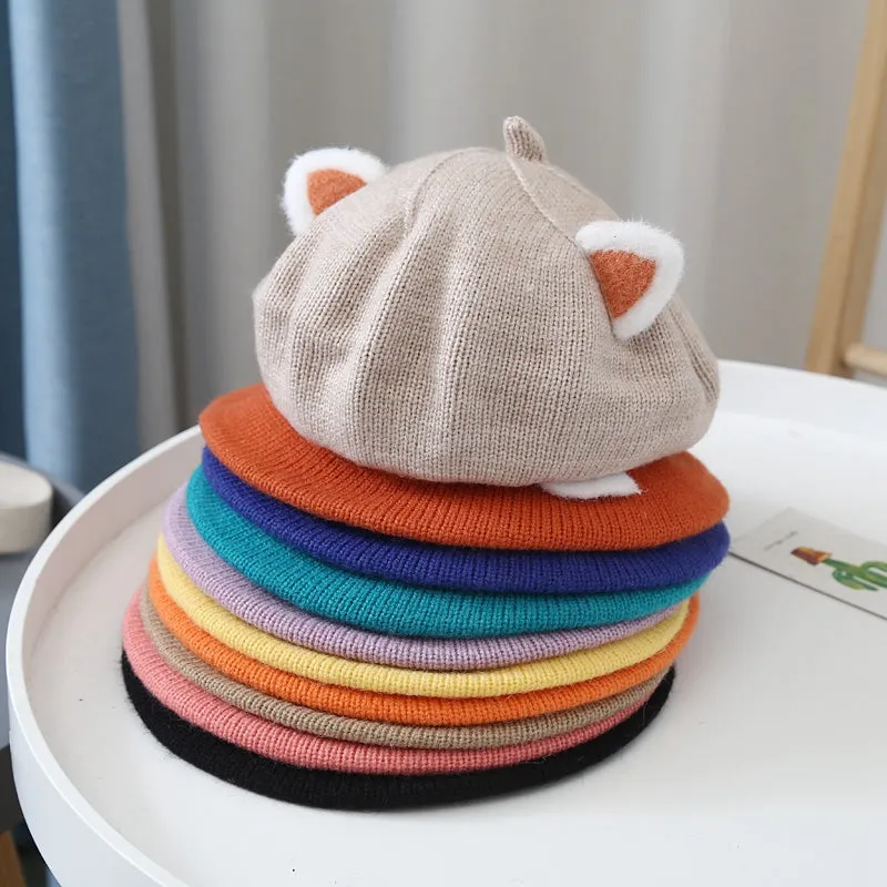 Baby Hat Berets for Girls Autumn Winter Knitted Cap Kids Lovely Beanies Fox Ears Painter Hats Infant Girl Bonnet Beret Xmas Gift