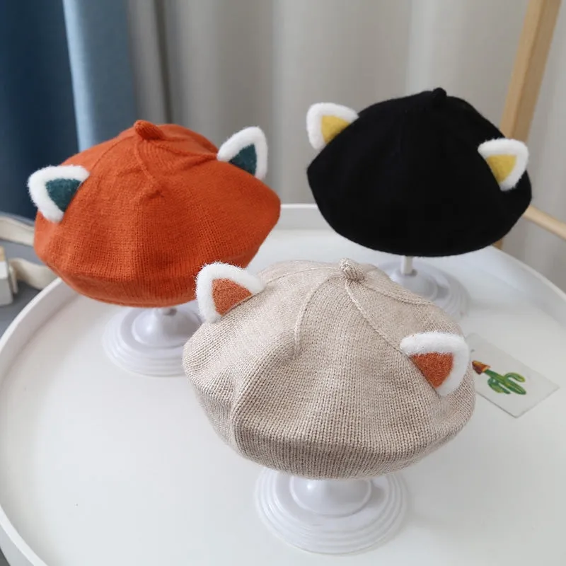 Baby Hat Berets for Girls Autumn Winter Knitted Cap Kids Lovely Beanies Fox Ears Painter Hats Infant Girl Bonnet Beret Xmas Gift