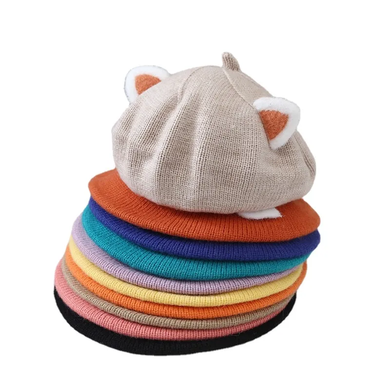 Baby Hat Berets for Girls Autumn Winter Knitted Cap Kids Lovely Beanies Fox Ears Painter Hats Infant Girl Bonnet Beret Xmas Gift