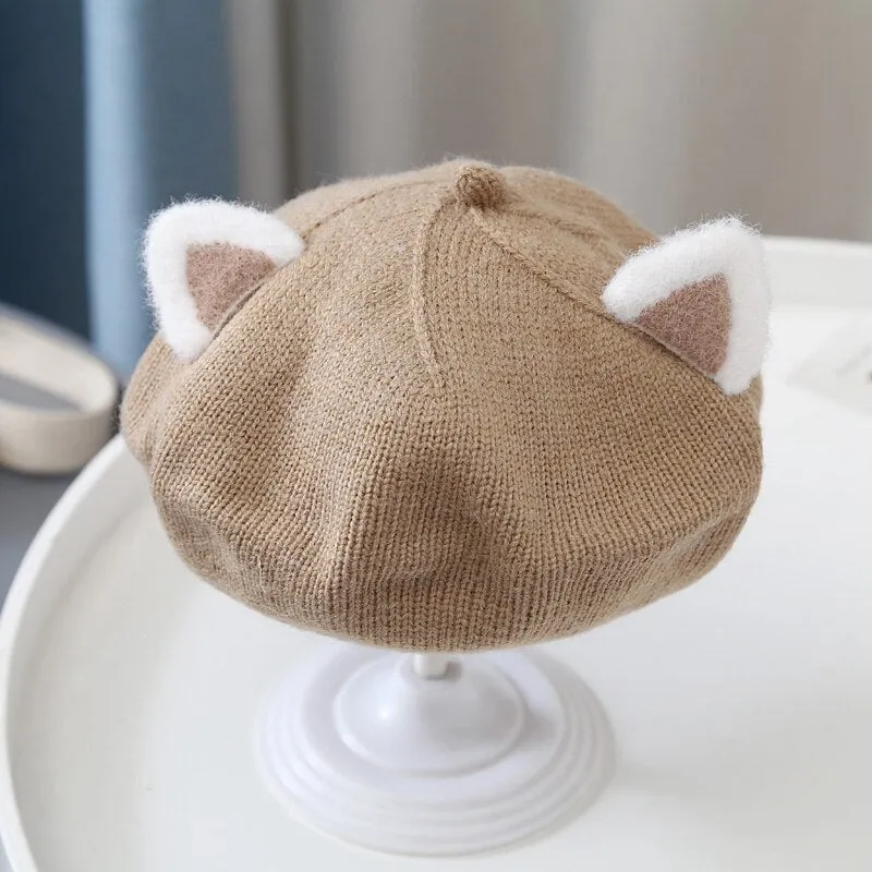 Baby Hat Berets for Girls Autumn Winter Knitted Cap Kids Lovely Beanies Fox Ears Painter Hats Infant Girl Bonnet Beret Xmas Gift