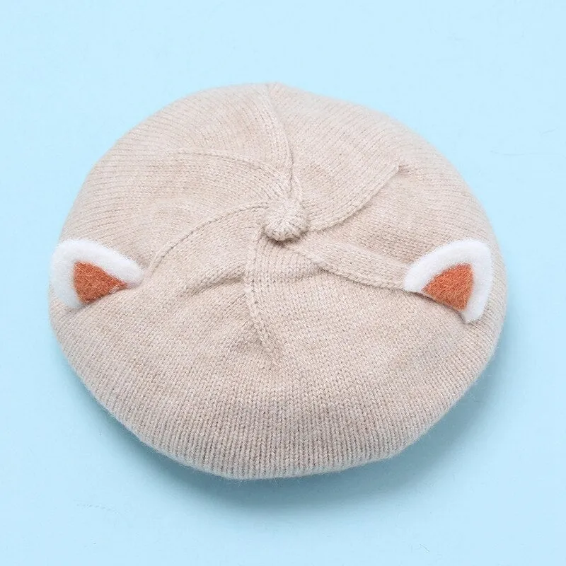 Baby Hat Berets for Girls Autumn Winter Knitted Cap Kids Lovely Beanies Fox Ears Painter Hats Infant Girl Bonnet Beret Xmas Gift