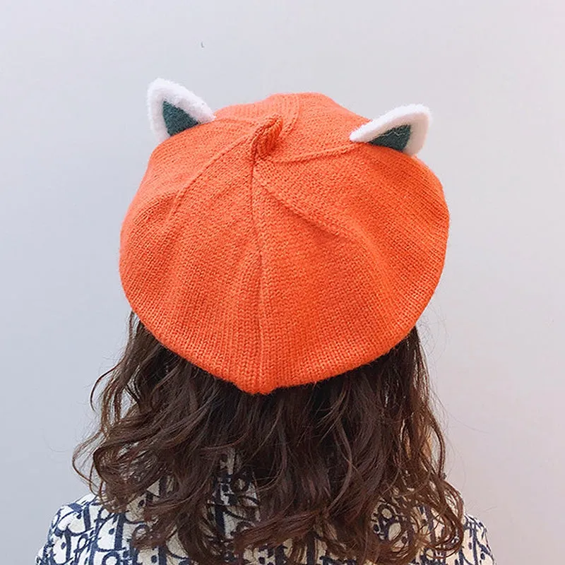 Baby Hat Berets for Girls Autumn Winter Knitted Cap Kids Lovely Beanies Fox Ears Painter Hats Infant Girl Bonnet Beret Xmas Gift