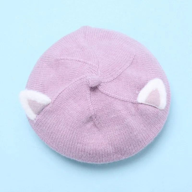 Baby Hat Berets for Girls Autumn Winter Knitted Cap Kids Lovely Beanies Fox Ears Painter Hats Infant Girl Bonnet Beret Xmas Gift