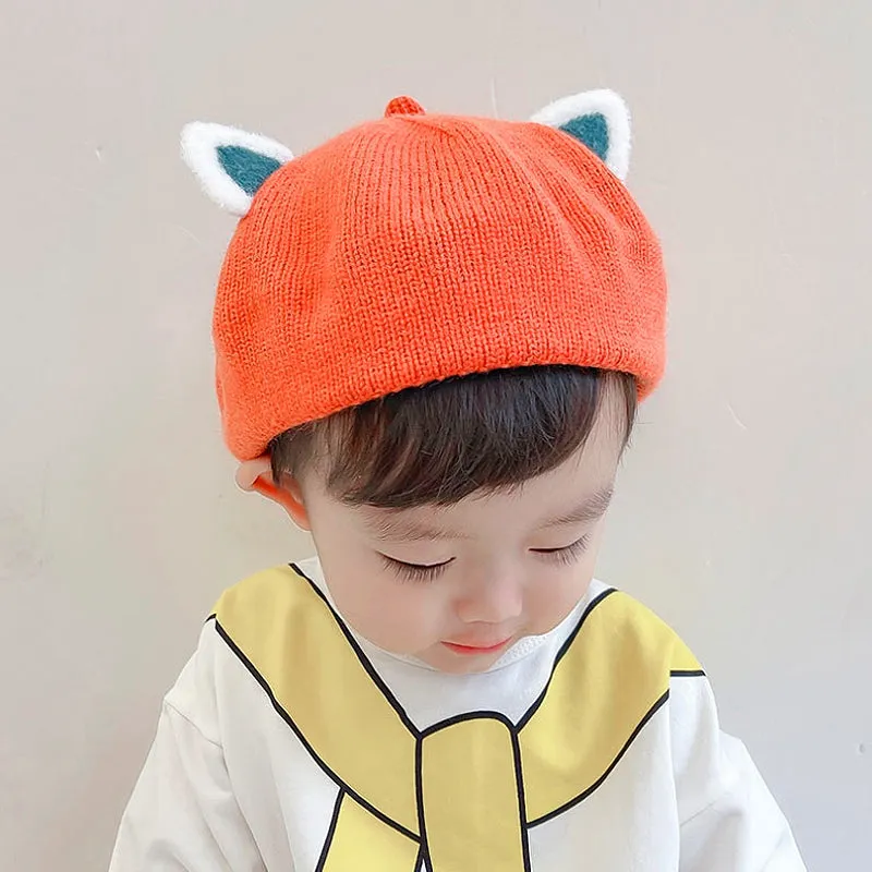 Baby Hat Berets for Girls Autumn Winter Knitted Cap Kids Lovely Beanies Fox Ears Painter Hats Infant Girl Bonnet Beret Xmas Gift