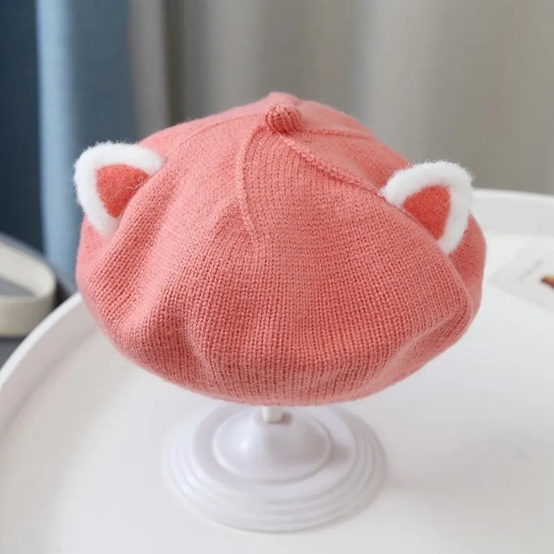 Baby Hat Berets for Girls Autumn Winter Knitted Cap Kids Lovely Beanies Fox Ears Painter Hats Infant Girl Bonnet Beret Xmas Gift