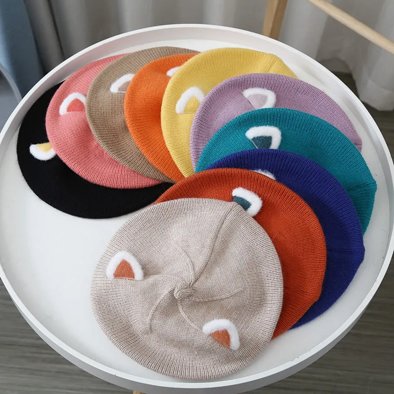 Baby Hat Berets for Girls Autumn Winter Knitted Cap Kids Lovely Beanies Fox Ears Painter Hats Infant Girl Bonnet Beret Xmas Gift