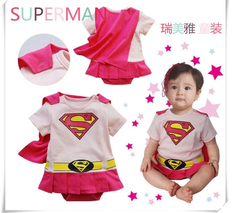 Baby Toddler Superhero Supergirl Romper with Cape