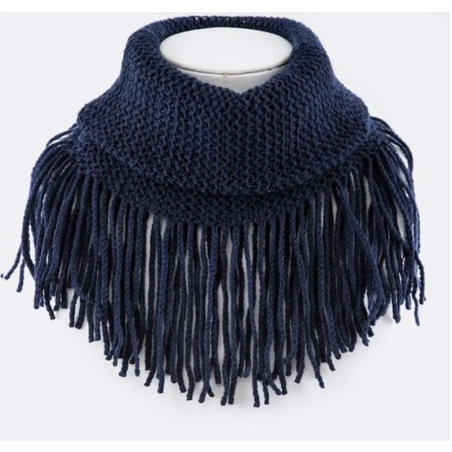 Base Knit Fringe Infinity Scarf