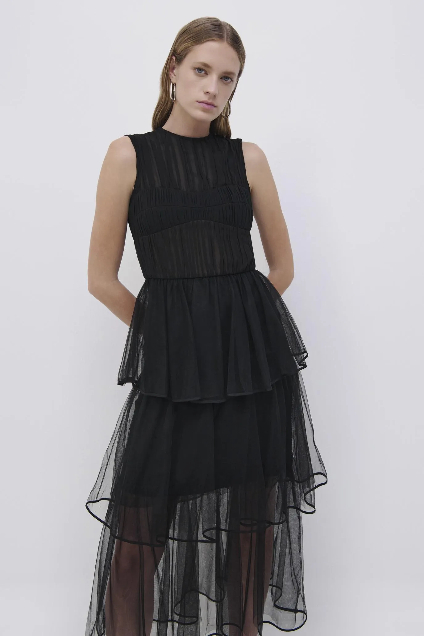 Benton Tulle Plisse Midi Dress