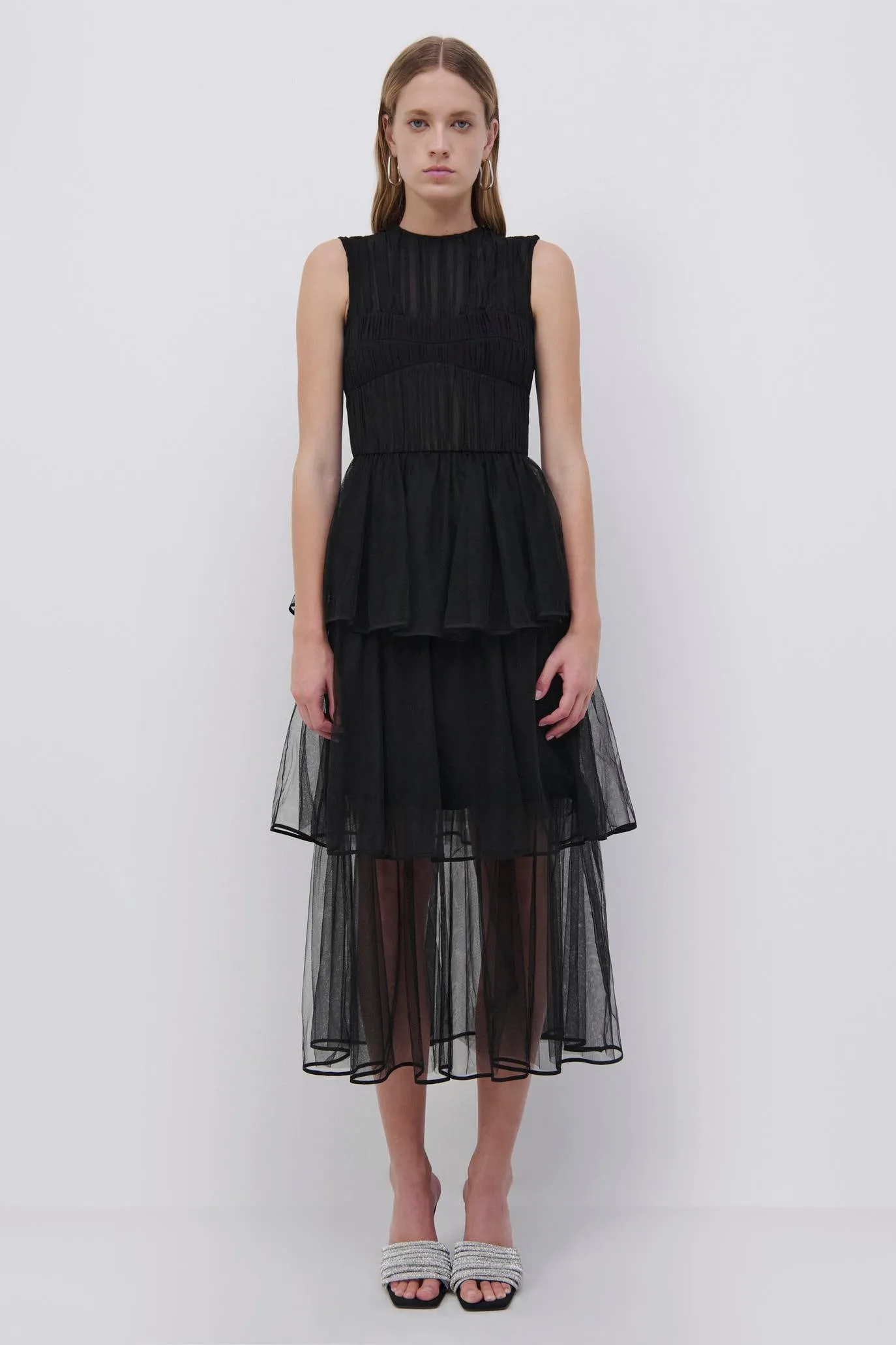 Benton Tulle Plisse Midi Dress