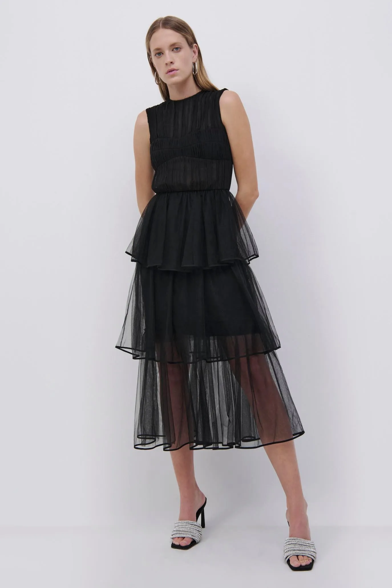 Benton Tulle Plisse Midi Dress