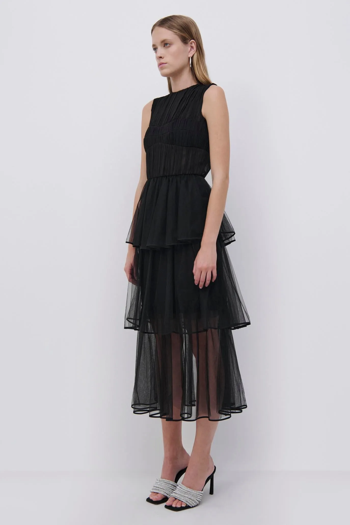 Benton Tulle Plisse Midi Dress