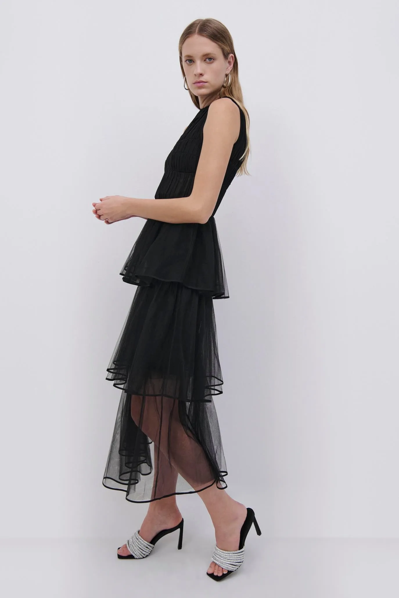 Benton Tulle Plisse Midi Dress