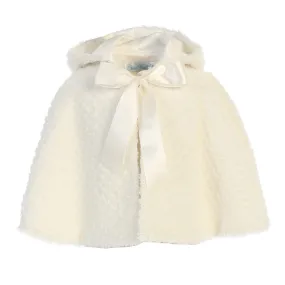 Big Girls Ivory Ribbon Accent Hooded Swirl Texture Faux Fur Cape 8-10