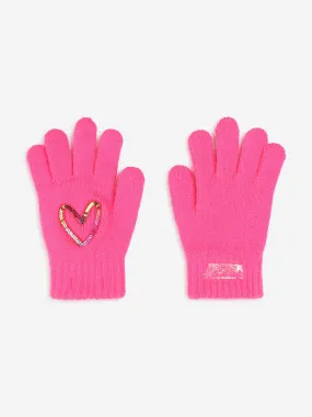 Billieblush Girls Sequin Heart Gloves in Pink