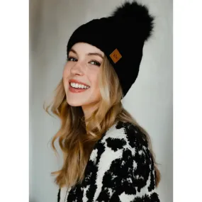 Black Cable Knit w/ Black Pom Hat