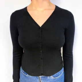 Black Cashmere Cropped V-Neck Cardigan Small