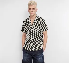 Black Checker Shirt Men, Black and White Checker Top Men, Black V neck Shirt Men, 80s 90s Shirt Style, Black Rave Shirt Men, Punk Rock Shirt