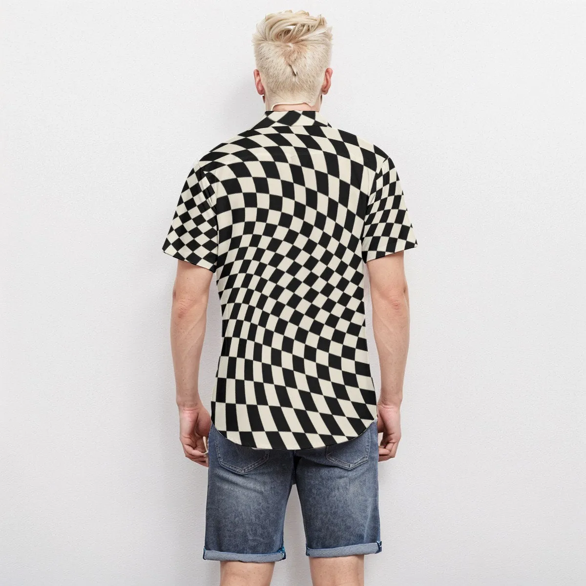 Black Checker Shirt Men, Black and White Checker Top Men, Black V neck Shirt Men, 80s 90s Shirt Style, Black Rave Shirt Men, Punk Rock Shirt