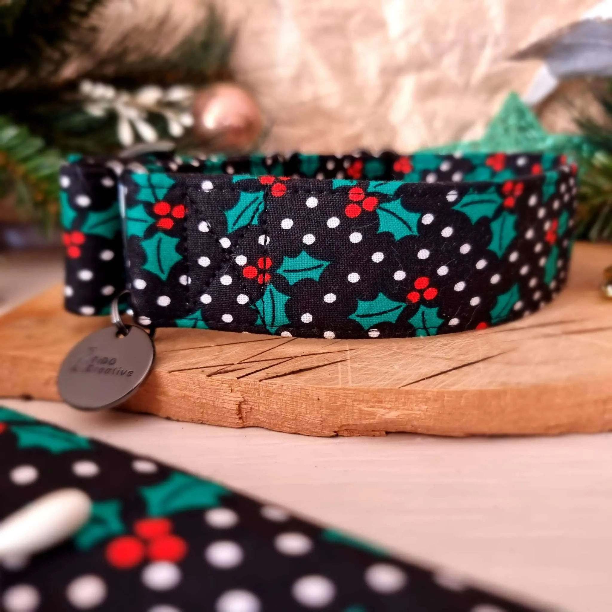 Black Christmas Holly Martingale Collar