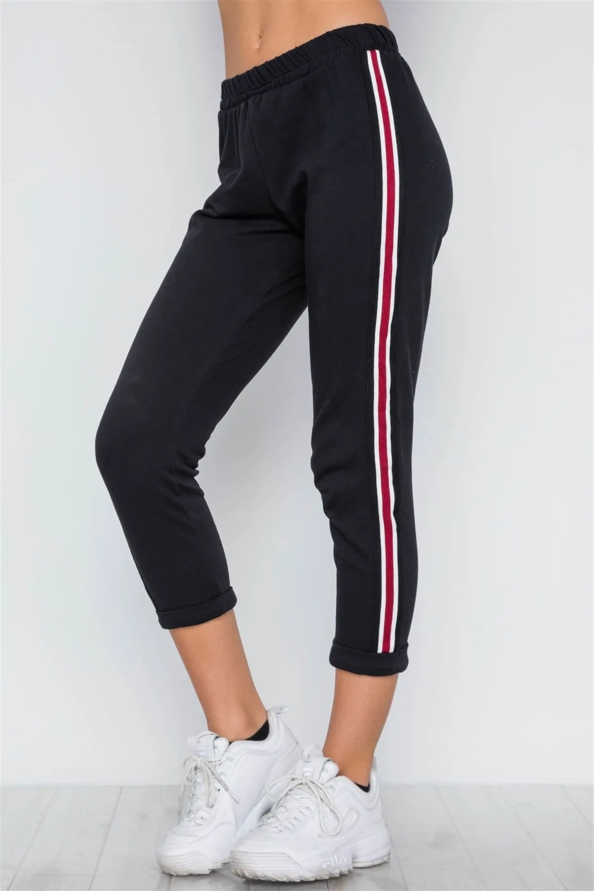 Black Contrast Trim High Waist Sweat Pants