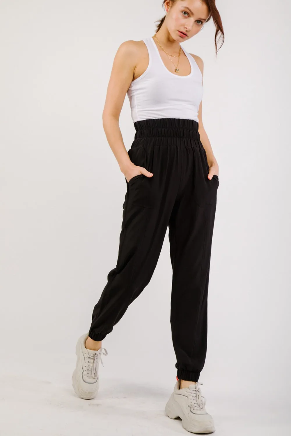 black elasticized high waisted jogger