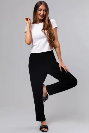 Black High Waist Pleated Straight Leg Pants