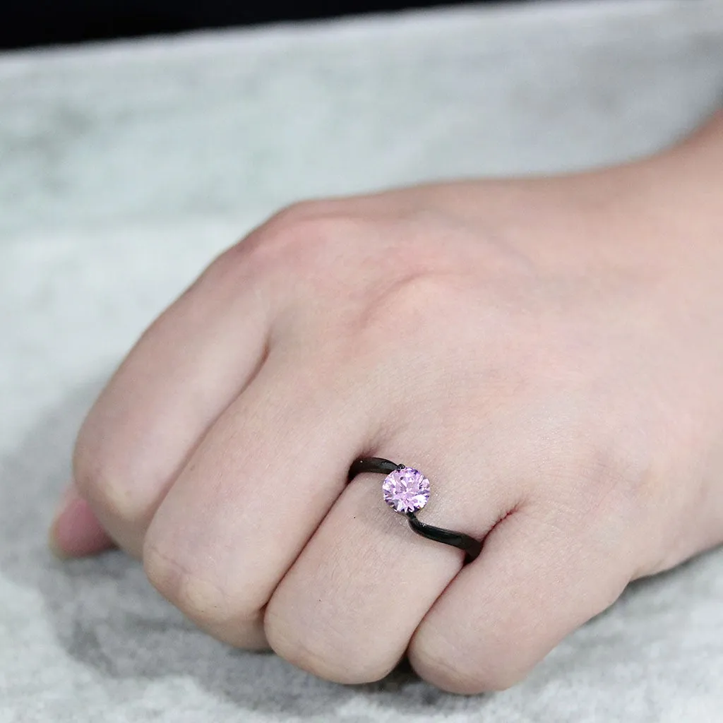 Black Stainless Steel Ring with AAA Grade CZ in Rose for Women Style TK3739