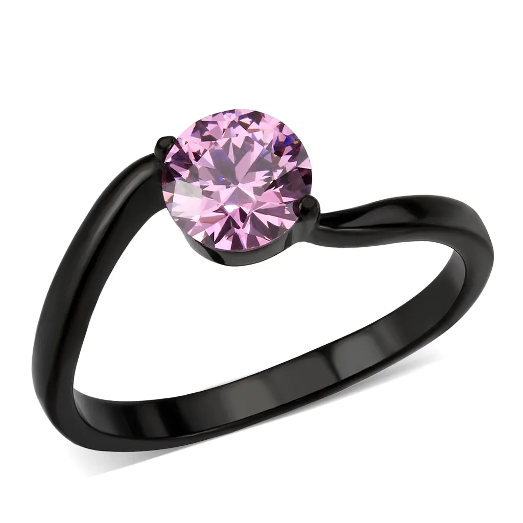 Black Stainless Steel Ring with AAA Grade CZ in Rose for Women Style TK3739