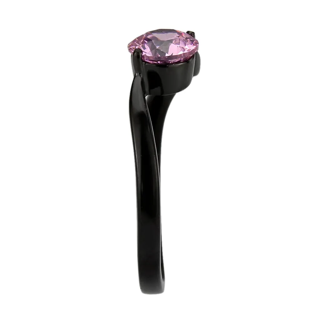 Black Stainless Steel Ring with AAA Grade CZ in Rose for Women Style TK3739