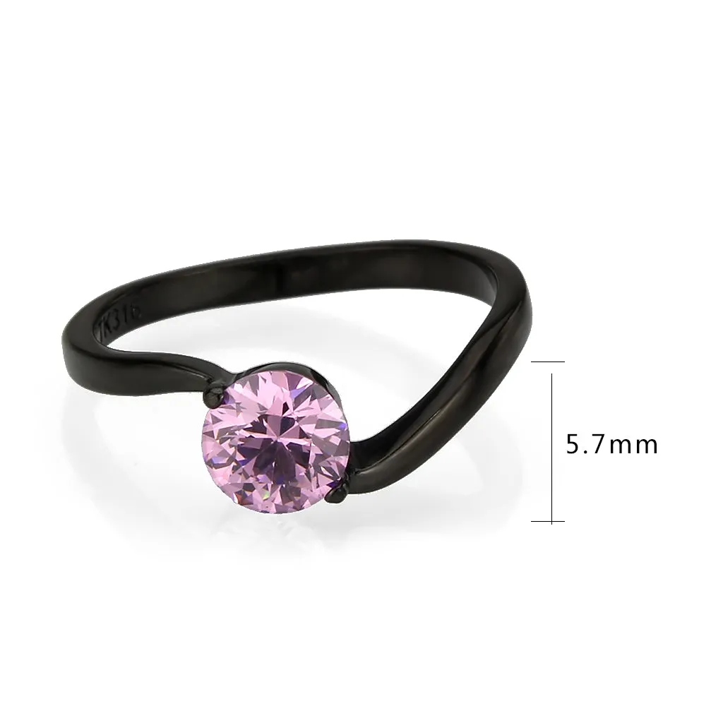 Black Stainless Steel Ring with AAA Grade CZ in Rose for Women Style TK3739