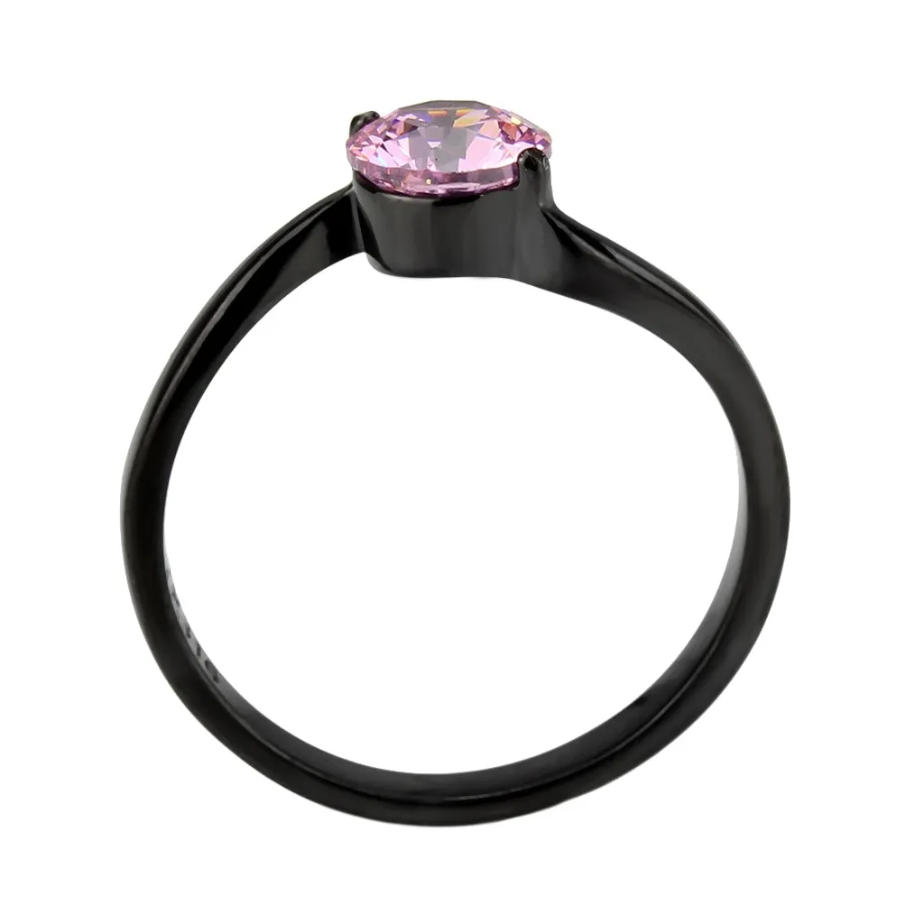 Black Stainless Steel Ring with AAA Grade CZ in Rose for Women Style TK3739